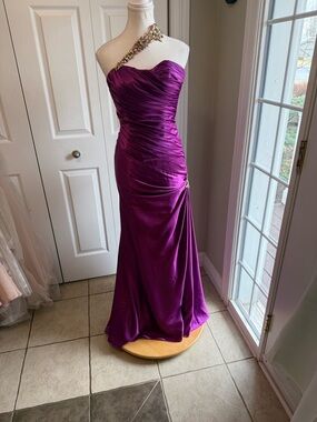 Maggie Sottero Vibrant Vintage Magenta One-Shoulder Evening Gown